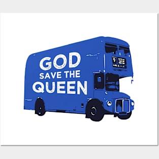 God save the Queen design on a blue London bus Posters and Art